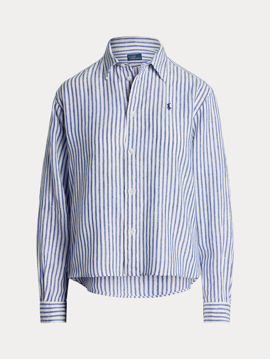 2026 New Arrival Camicia a Righe in Lino Bianco/Blu