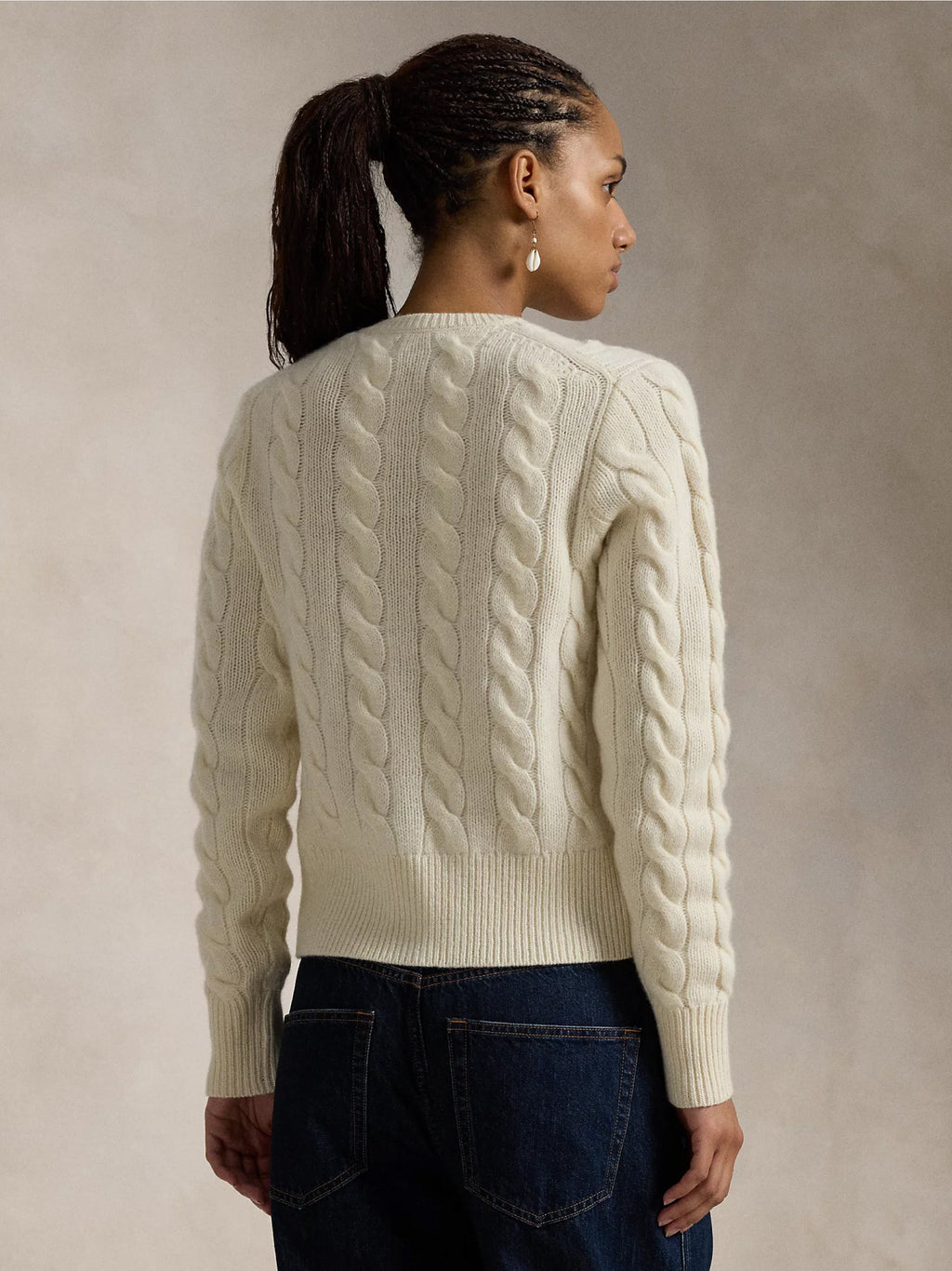 2026 New Arrival Cardigan a Trecce in Misto Cashmere Crema