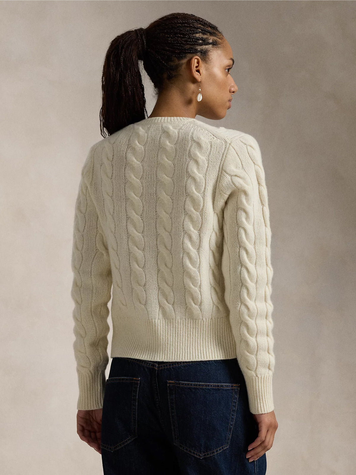 2026 New Arrival Cardigan a Trecce in Misto Cashmere Crema