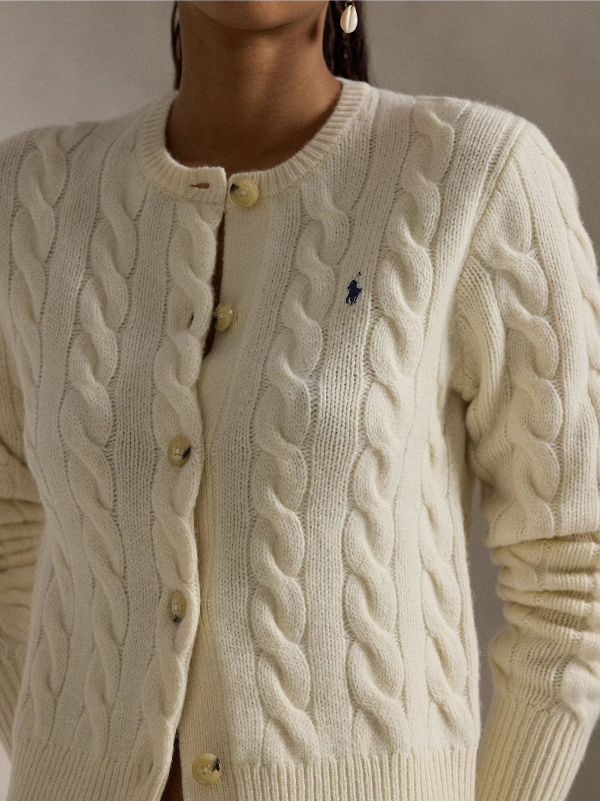 2026 New Arrival Cardigan a Trecce in Misto Cashmere Crema
