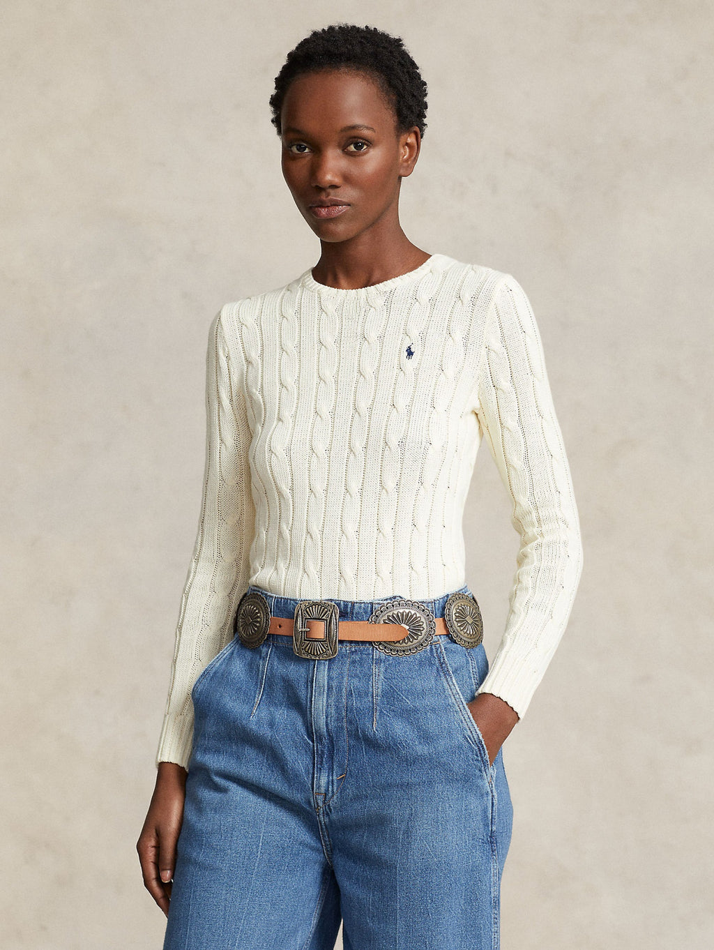 2026 New Arrival Maglia a Trecce in Cotone Crema