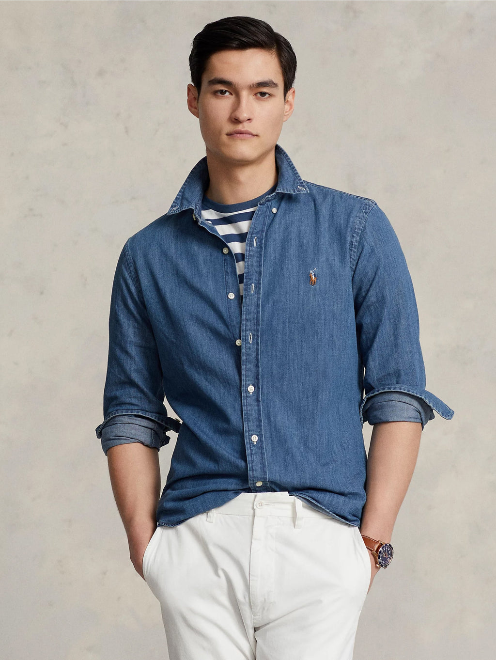 2026 New Arrival Camicia in Denim Slim Fit Blu