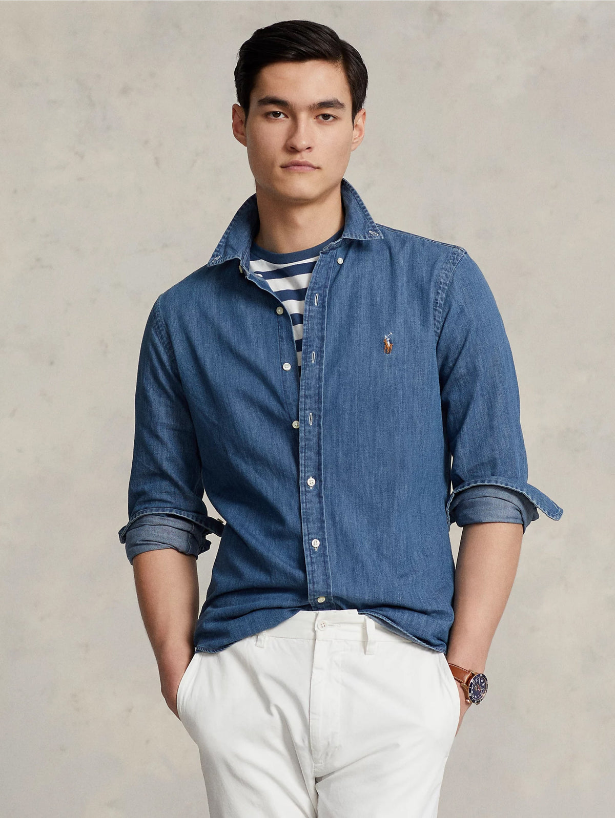 2026 New Arrival Camicia in Denim Slim Fit Blu
