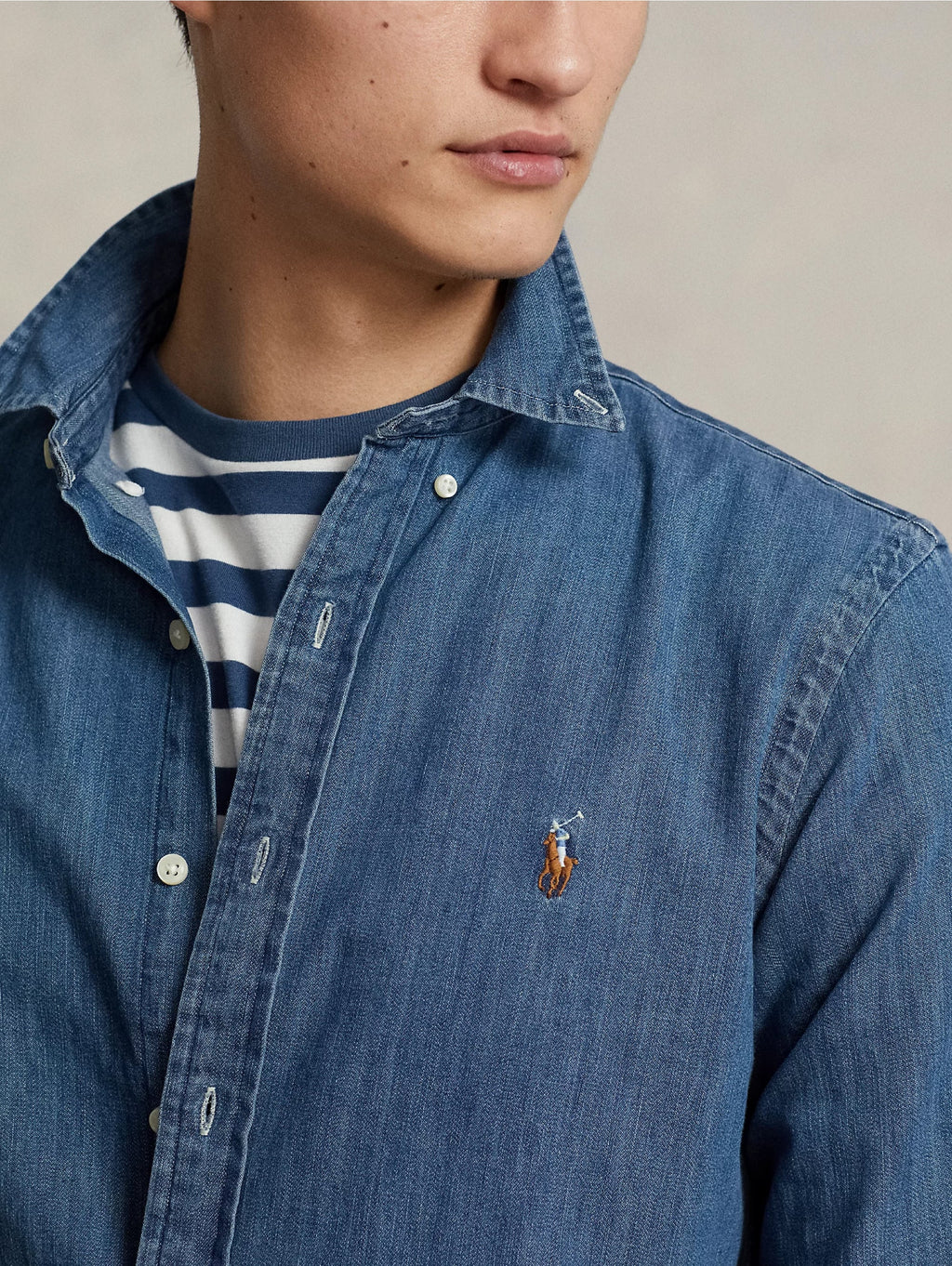 2026 New Arrival Camicia in Denim Slim Fit Blu