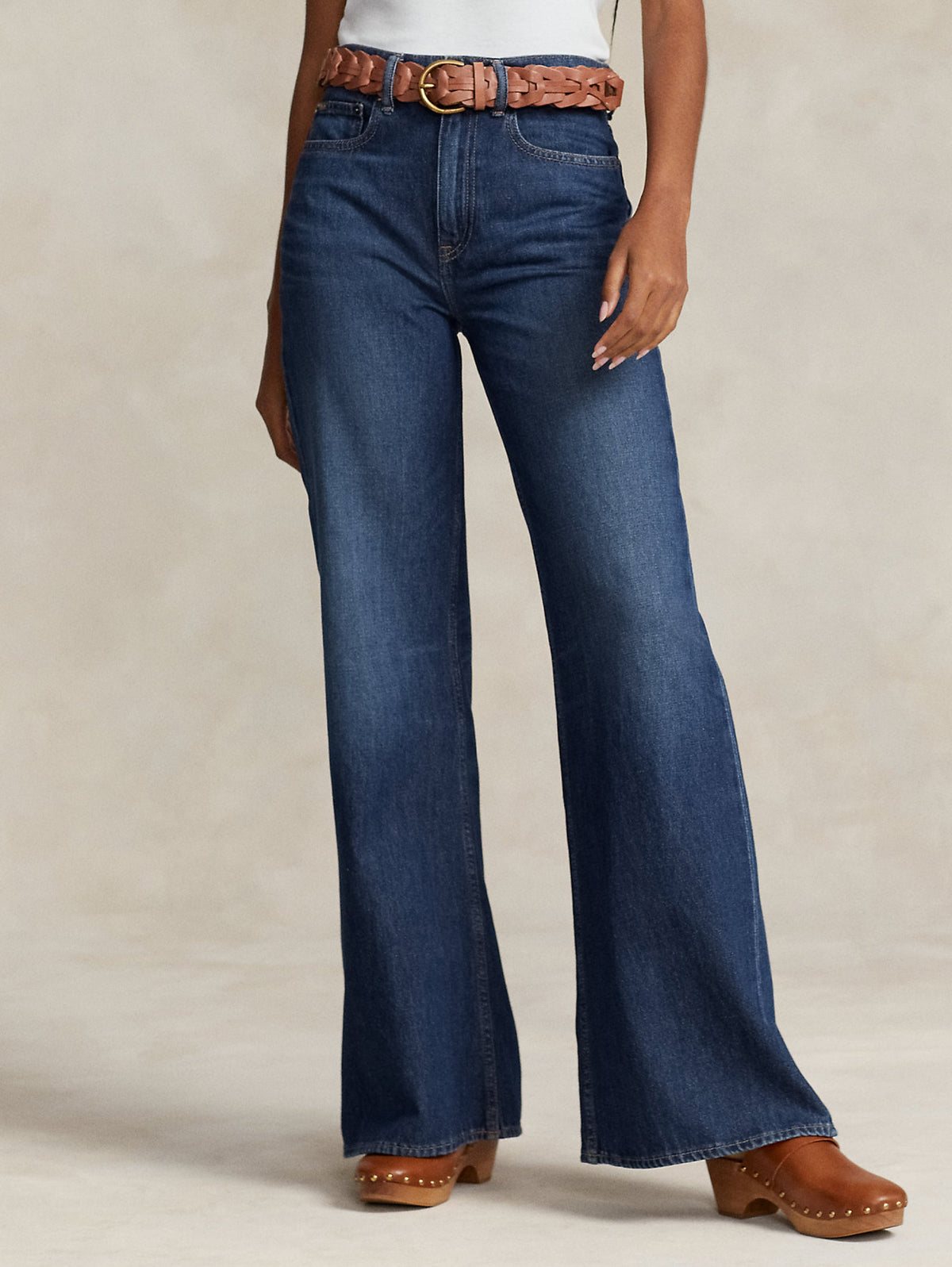 2026 New Arrival Jeans a Zampa con Vita Alta Blu Medio