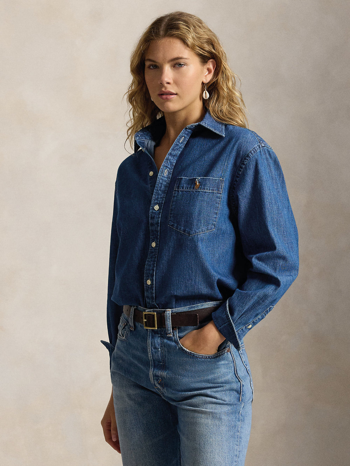 2026 New Arrival Camici in Denim con Taschino Indigo Blu