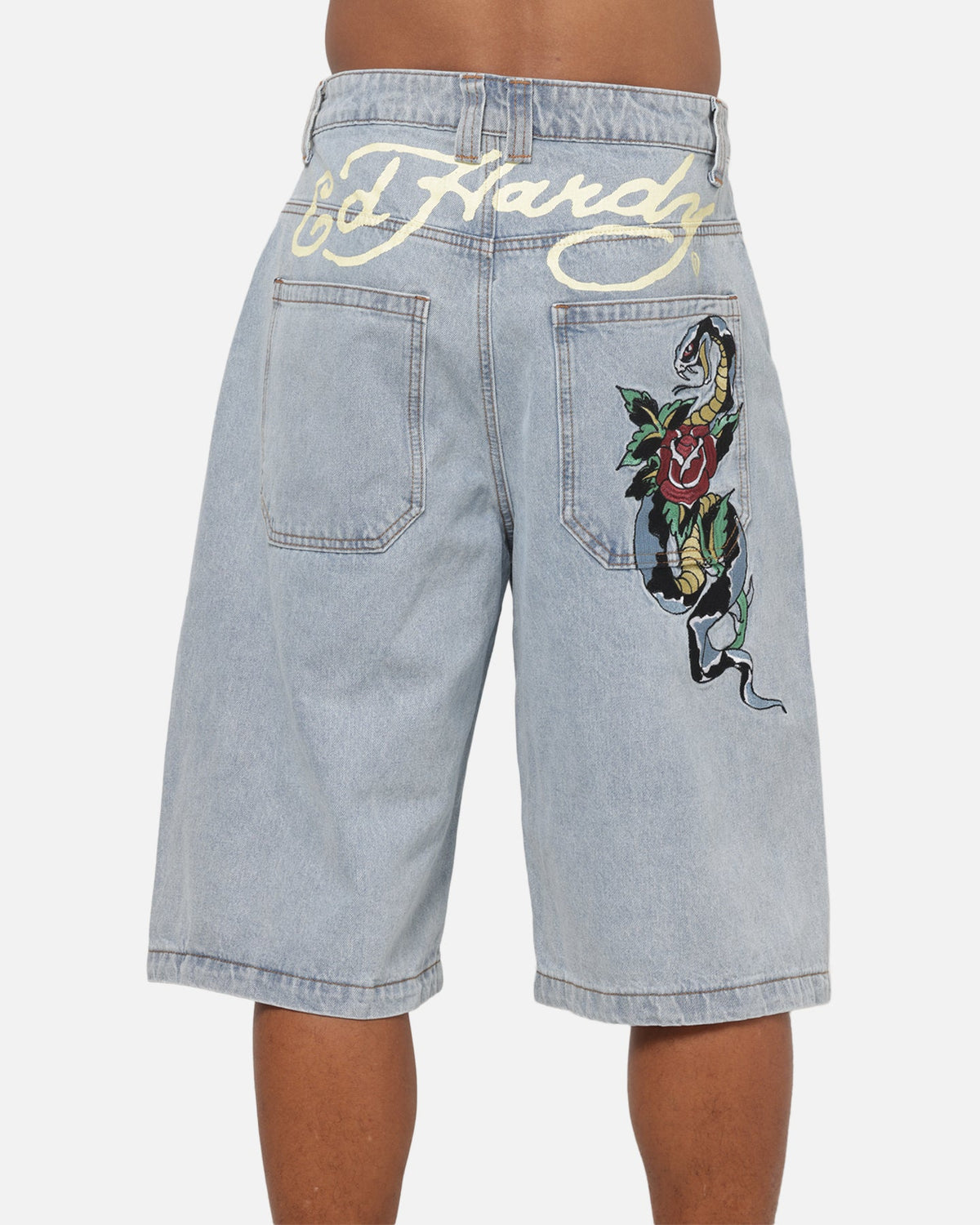 New Products Ed Hardy Serpent Jorts Light Wash