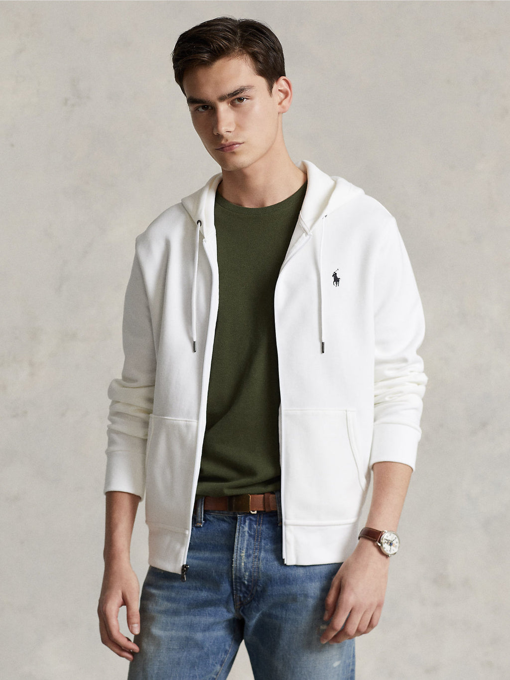 2026 New Arrival Felpa con Cappuccio e Zip in Maglia Doppia Bianco