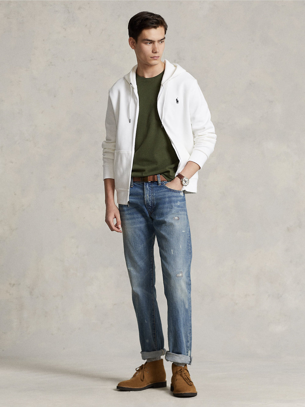 2026 New Arrival Felpa con Cappuccio e Zip in Maglia Doppia Bianco