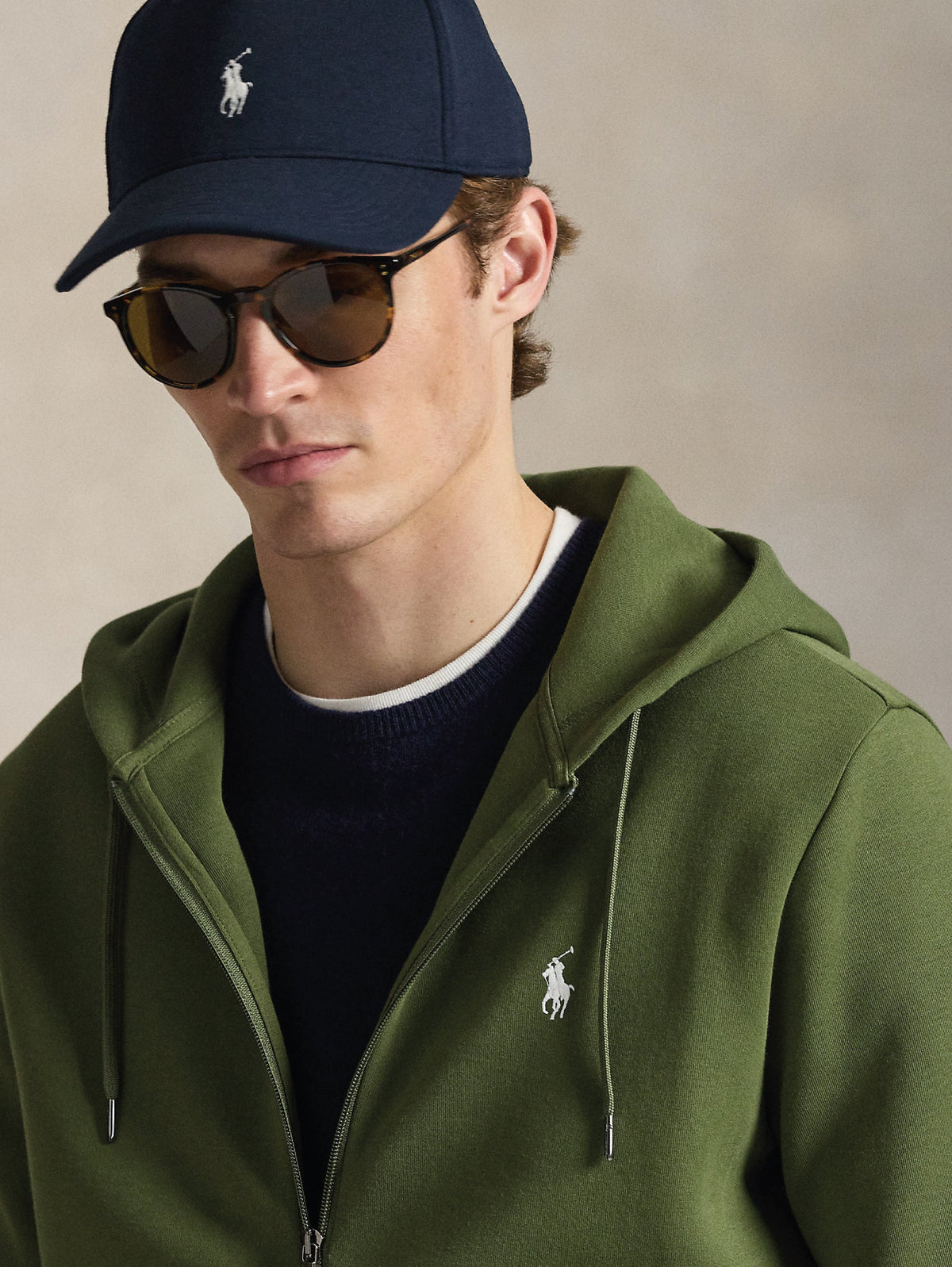 2026 New Arrival Felpa con Cappuccio e Zip in Maglia Doppia Verde Oliva