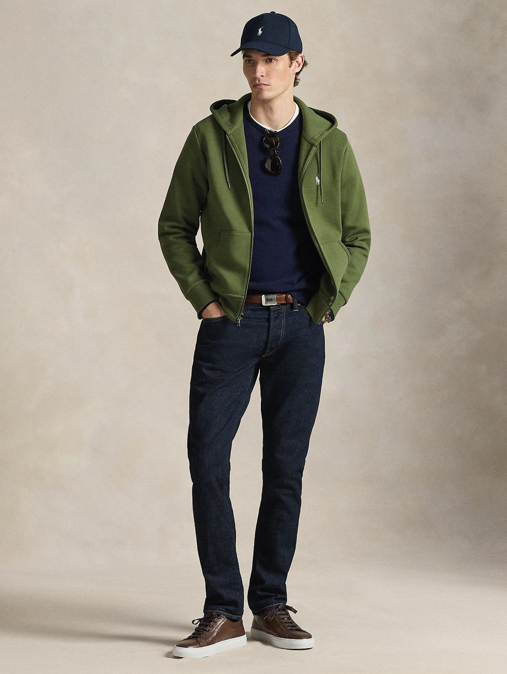 2026 New Arrival Felpa con Cappuccio e Zip in Maglia Doppia Verde Oliva