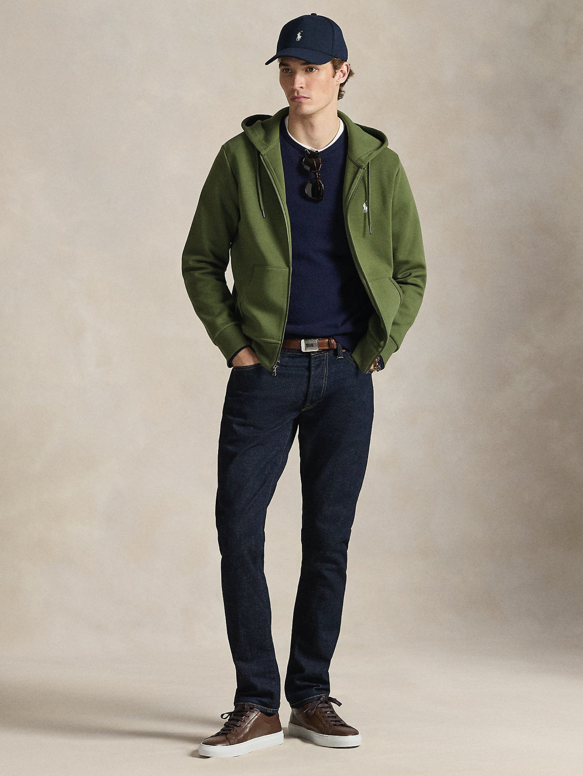 2026 New Arrival Felpa con Cappuccio e Zip in Maglia Doppia Verde Oliva