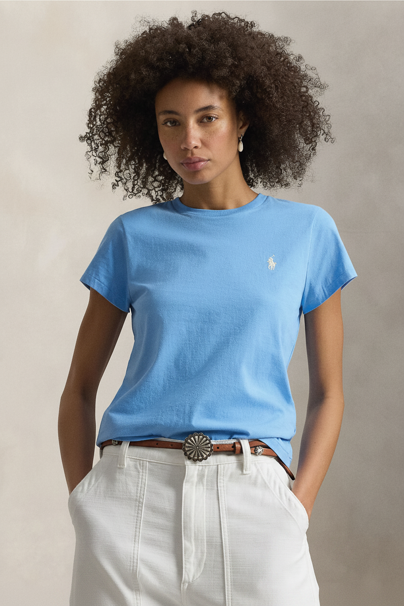 2026 New Arrival T-shirt Girocollo in Cotone Celeste