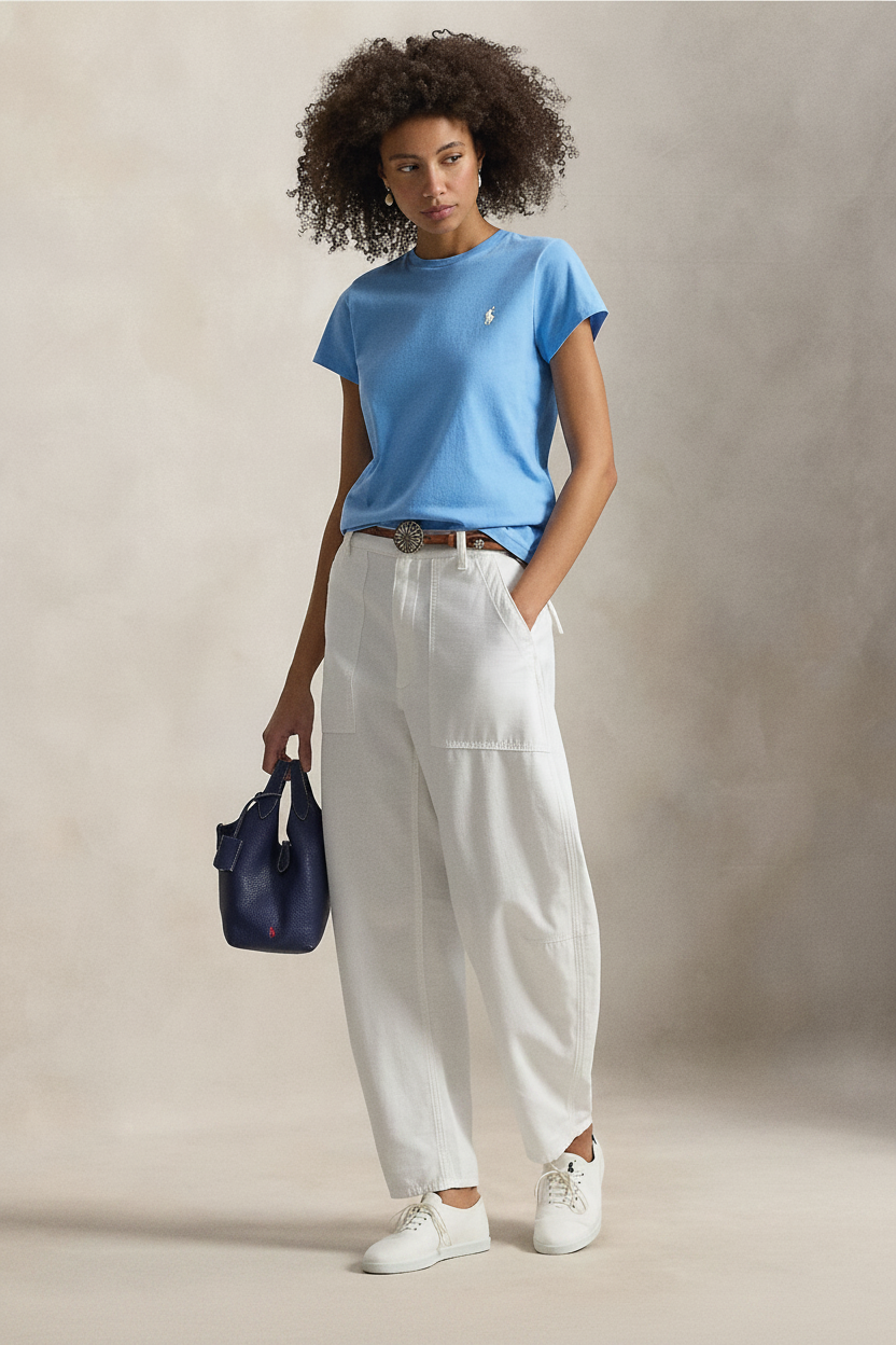 2026 New Arrival T-shirt Girocollo in Cotone Celeste