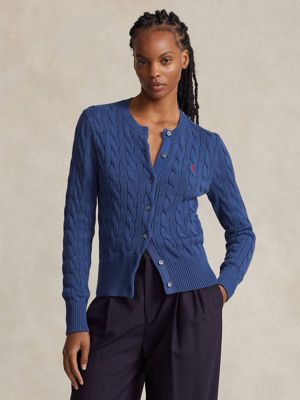 2026 New Arrival Cardigan a Trecce Blu Medio