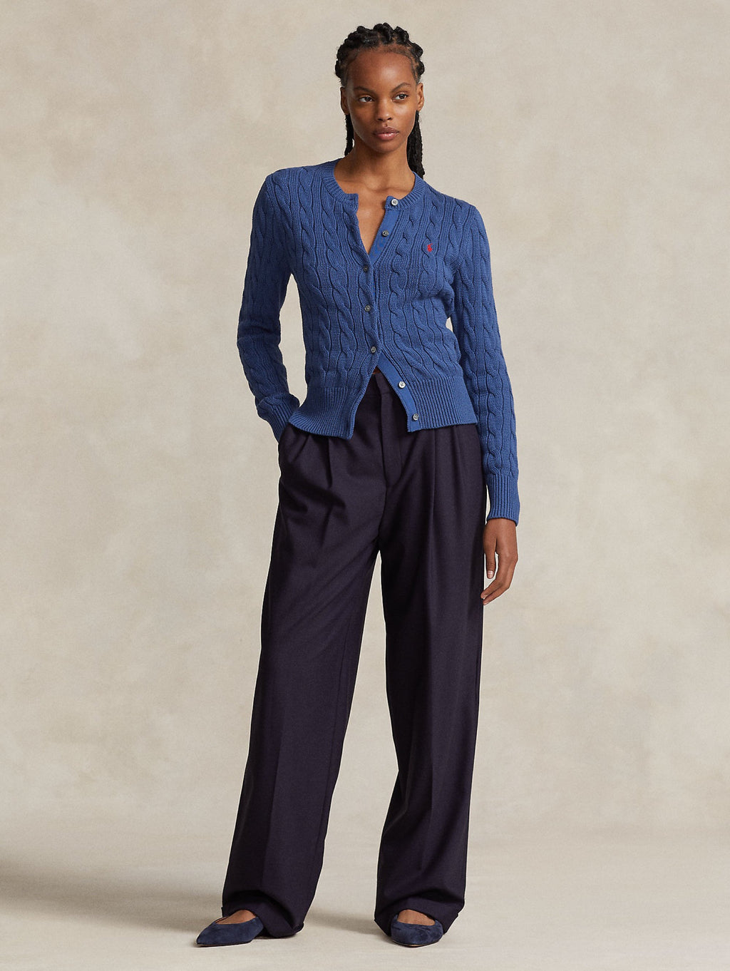 2026 New Arrival Cardigan a Trecce Blu Medio