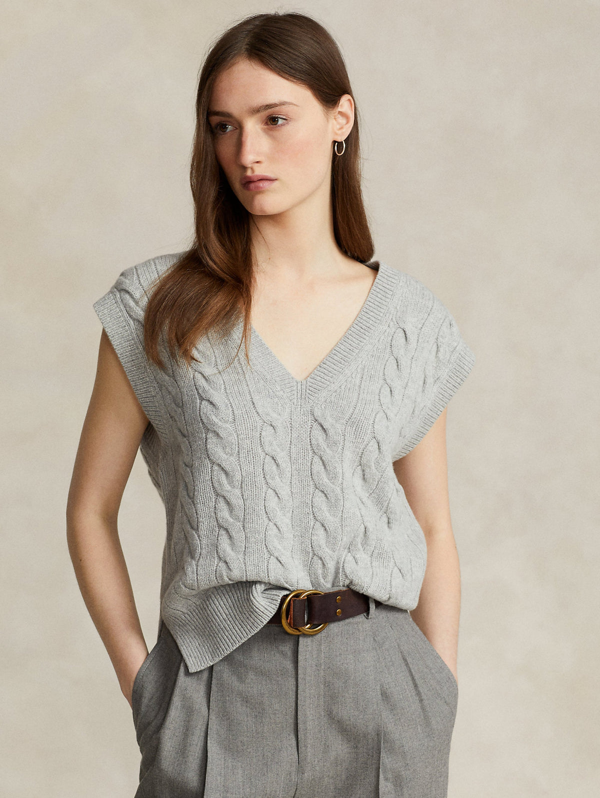 2026 New Arrival Gilet a Trecce in Misto Cashmere Grigio Melange