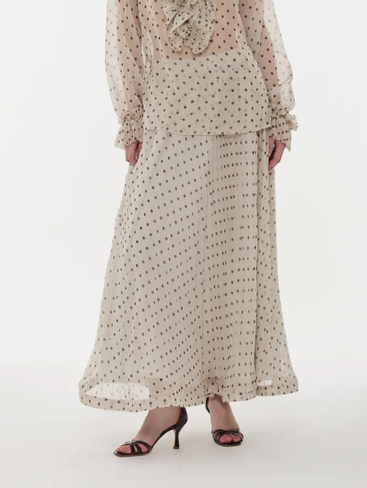 2026 New Arrival Gonna in Chiffon a Pois Panna/Marrone