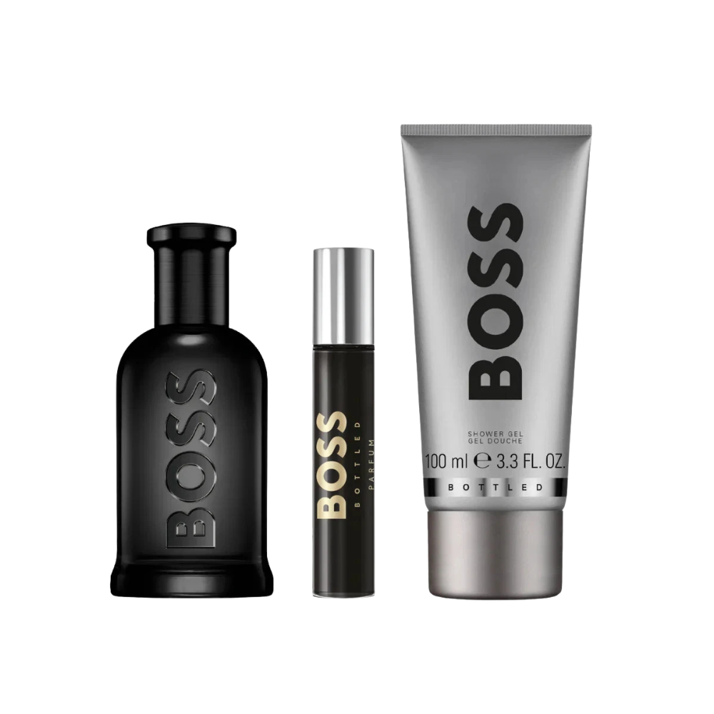 2026 New Arrival Hugo Boss Bottled Parfum Men's Aftershave Gift Set Spray (100ml) with Shower Gel and 10ml Mini