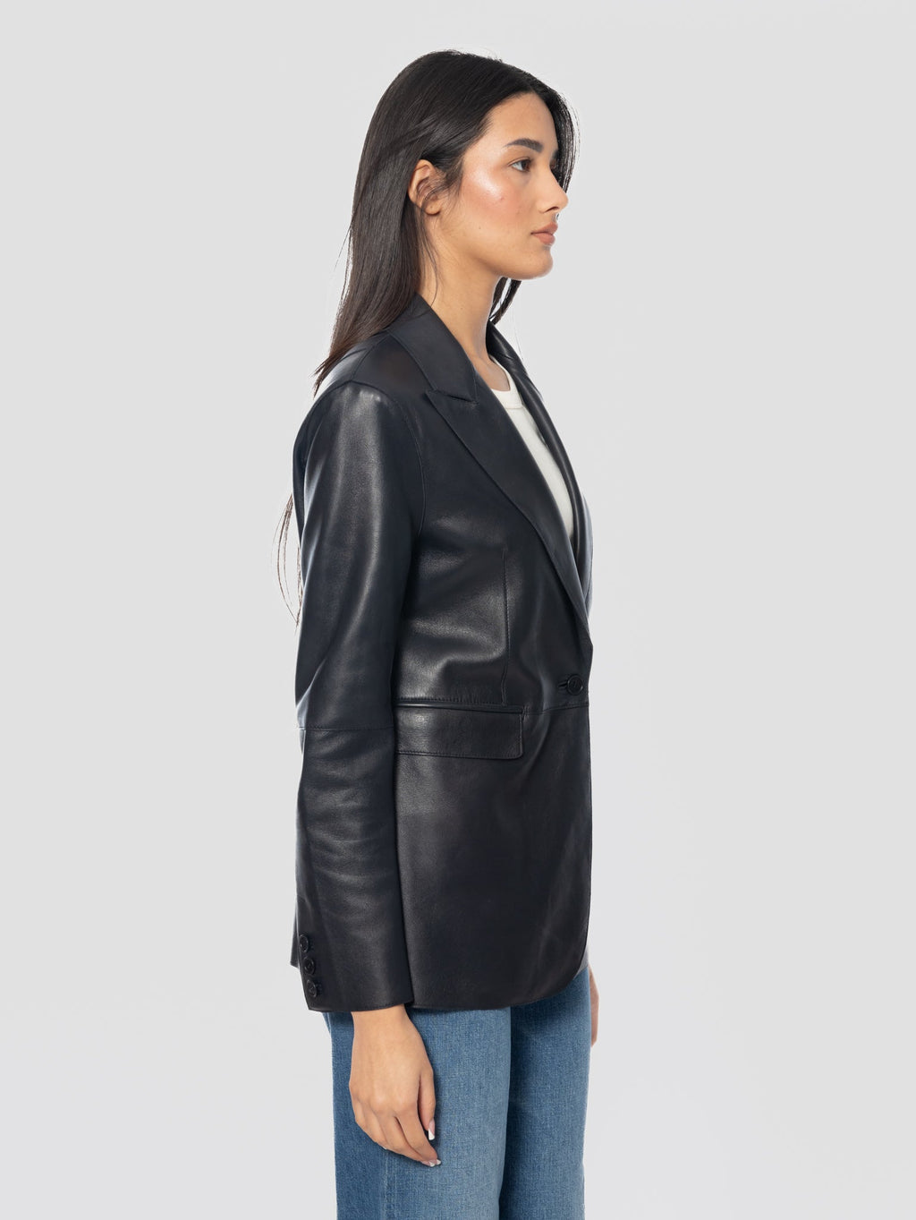 2026 New Arrival Giacca Blazer Mono Bottone in Pelle Blu