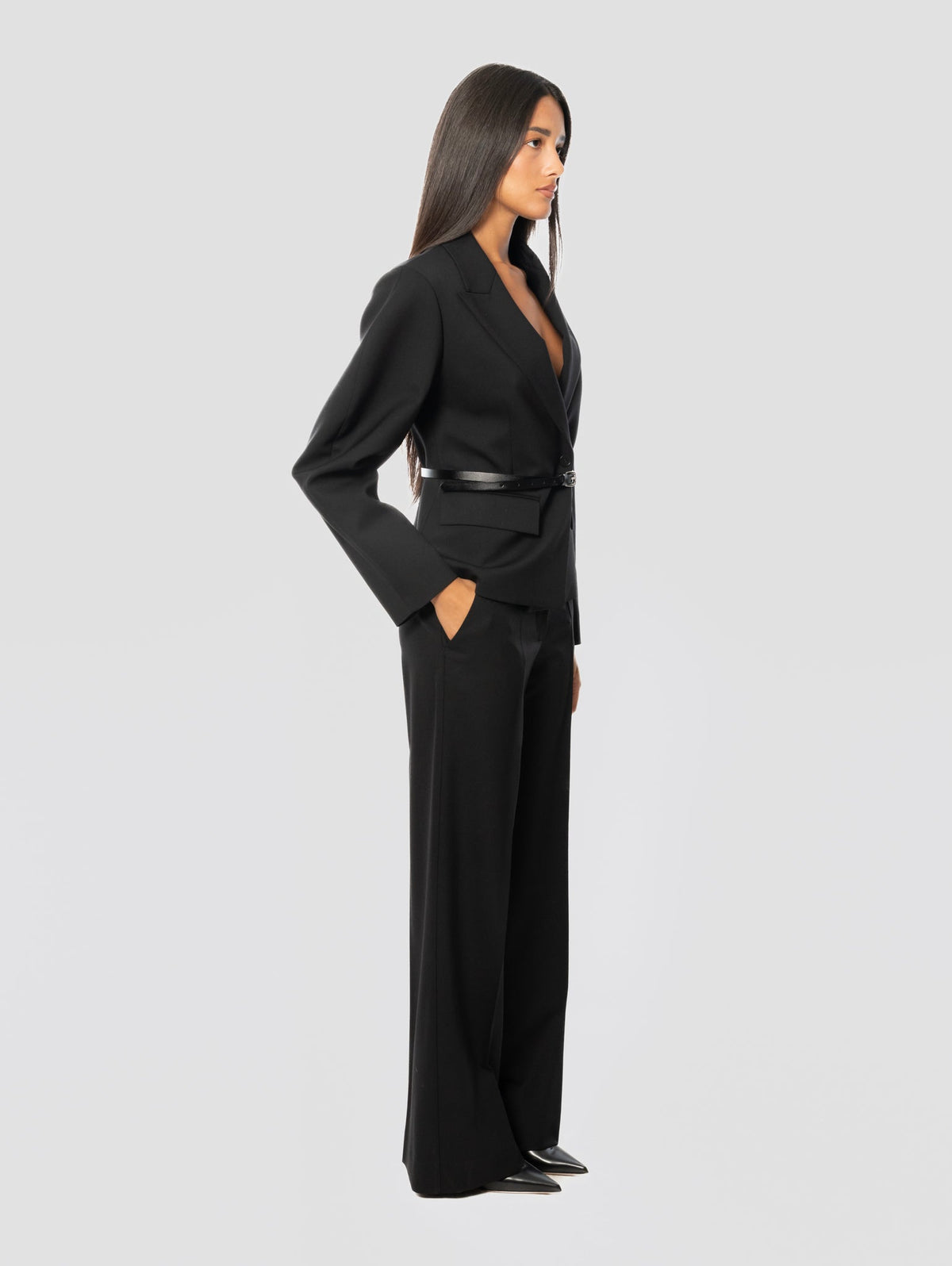 2026 New Arrival Pantaloni Palazzo in Fresco Lana Nero