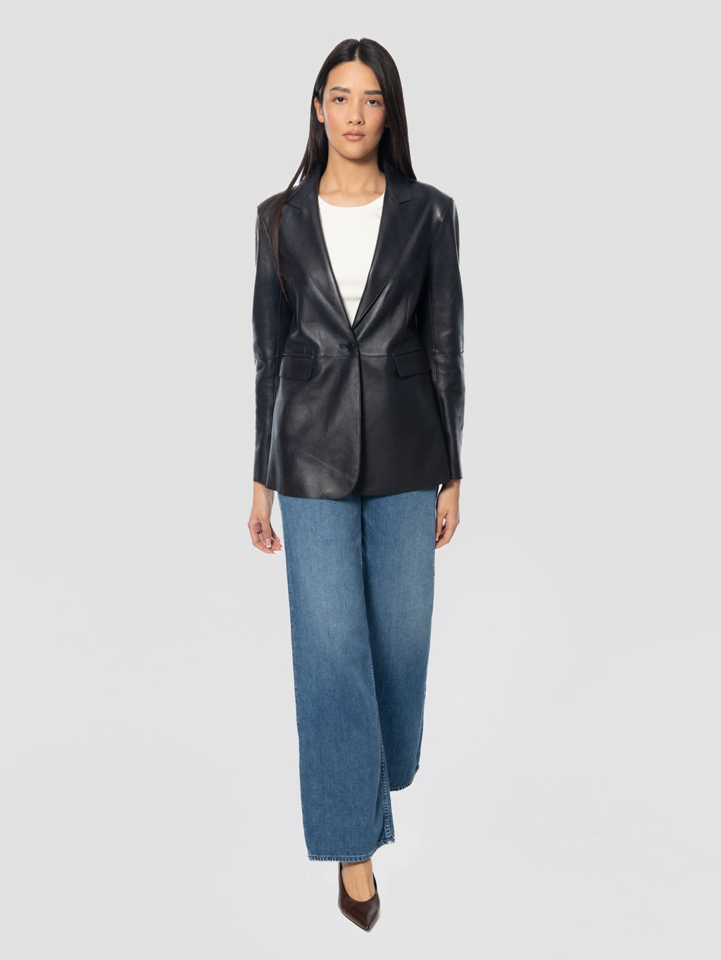 2026 New Arrival Giacca Blazer Mono Bottone in Pelle Blu