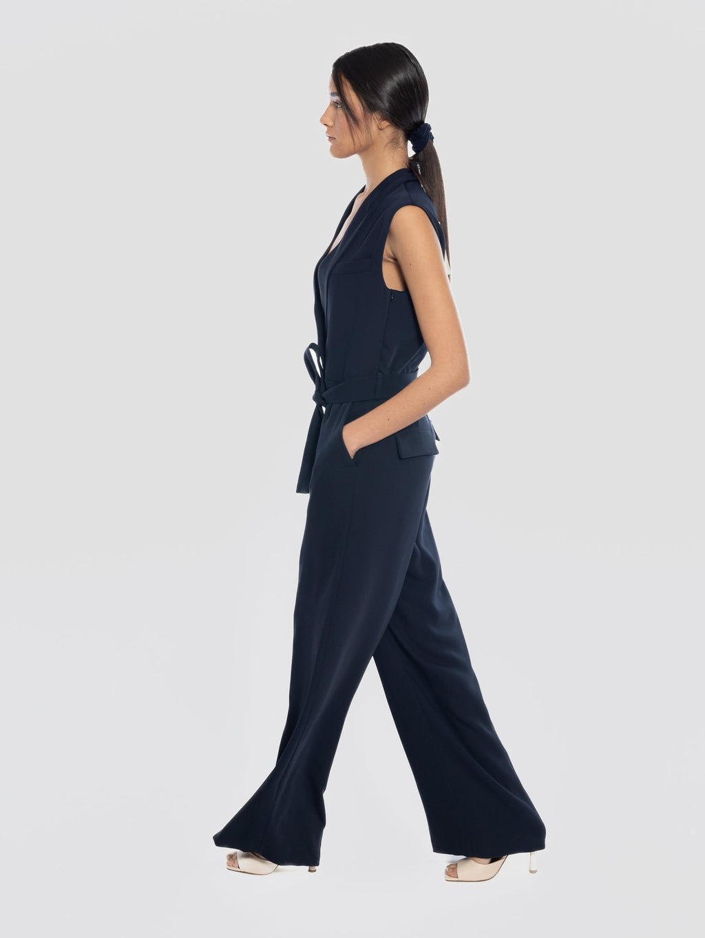 2026 New Arrival Tuta in Cady con Collo Sciallato Blu