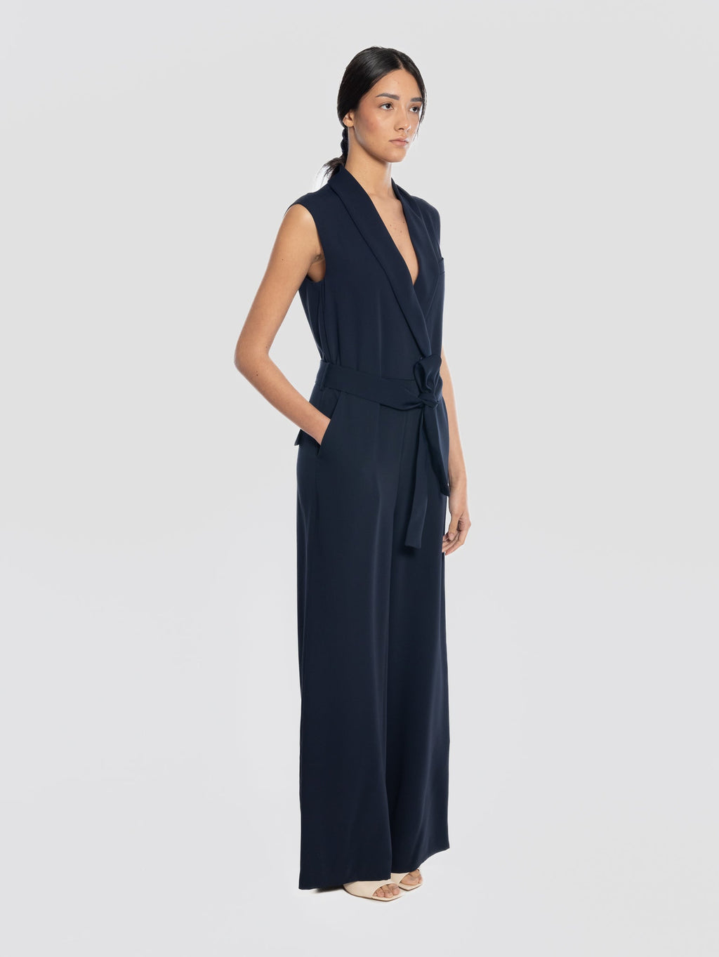 2026 New Arrival Tuta in Cady con Collo Sciallato Blu