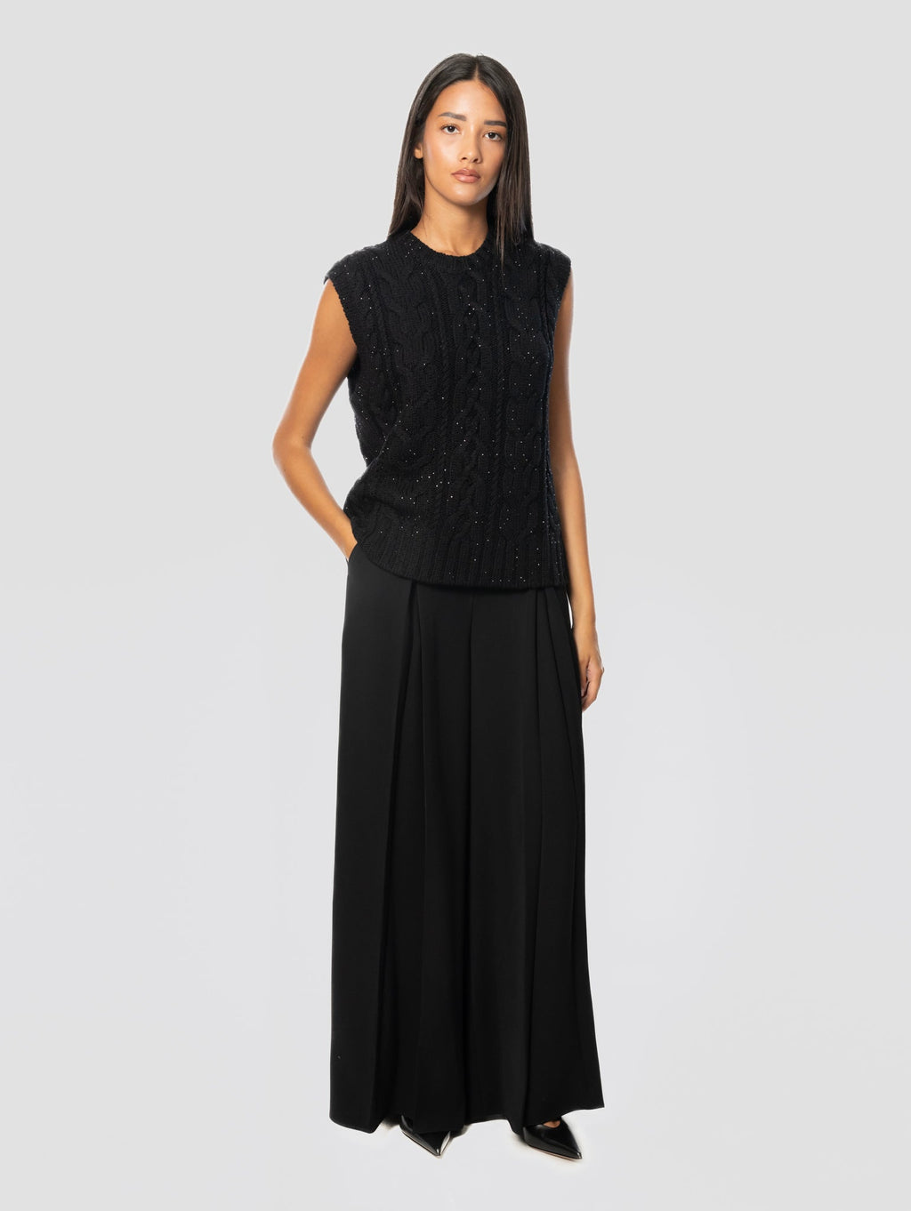 2026 New Arrival Pantalone a Palazzo con Elastico in Vita Nero