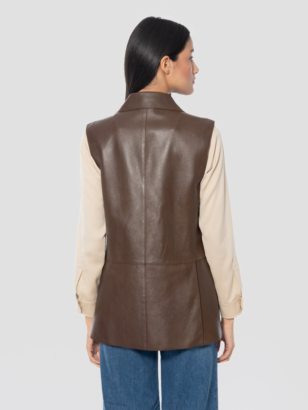 2026 New Arrival Gilet in Pelle Doppiopetto Marrone
