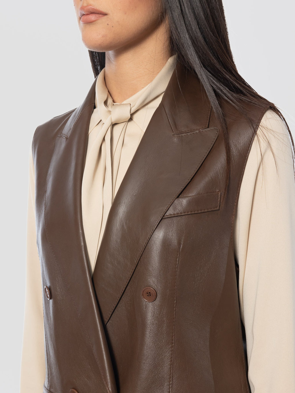 2026 New Arrival Gilet in Pelle Doppiopetto Marrone