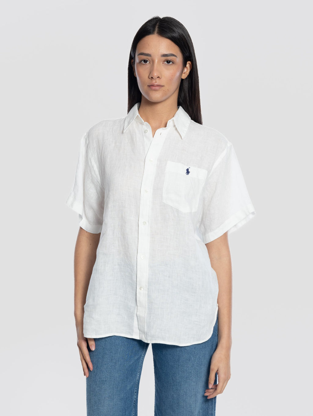 2026 New Arrival Camicia Oversize in Lino con Maniche Corte Bianco