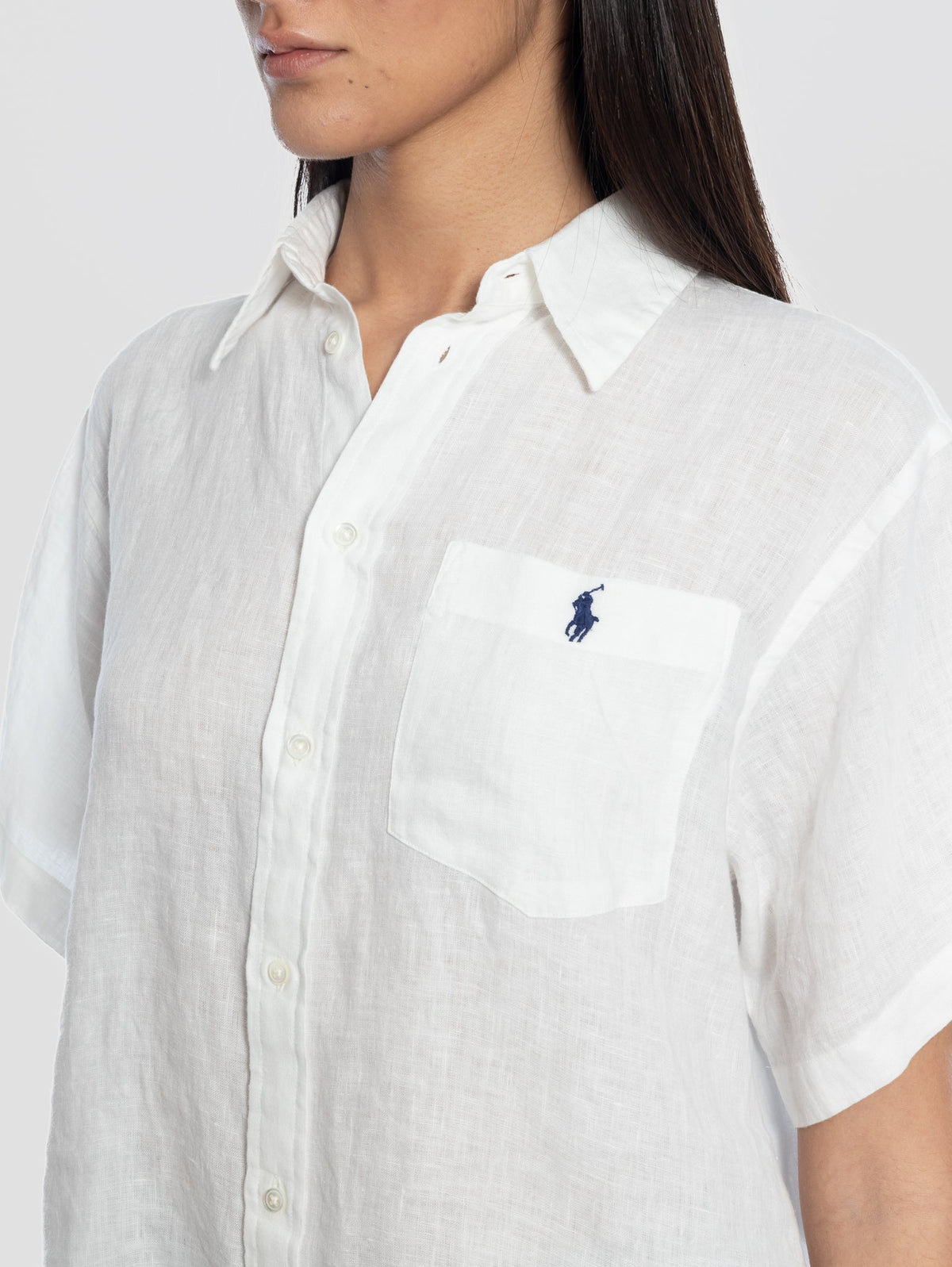2026 New Arrival Camicia Oversize in Lino con Maniche Corte Bianco
