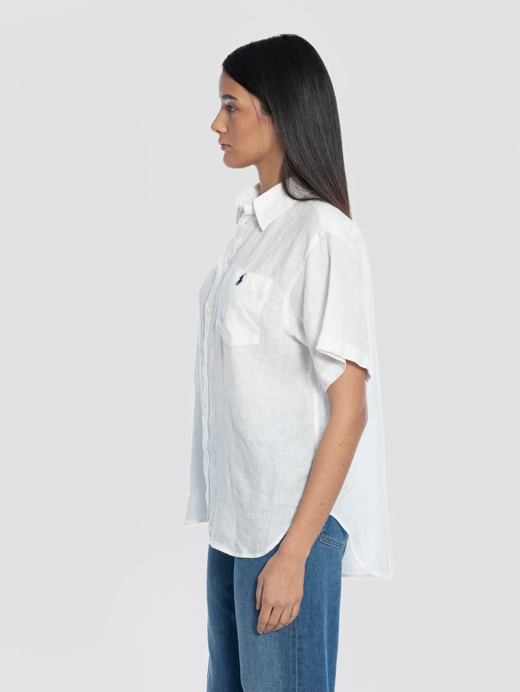 2026 New Arrival Camicia Oversize in Lino con Maniche Corte Bianco