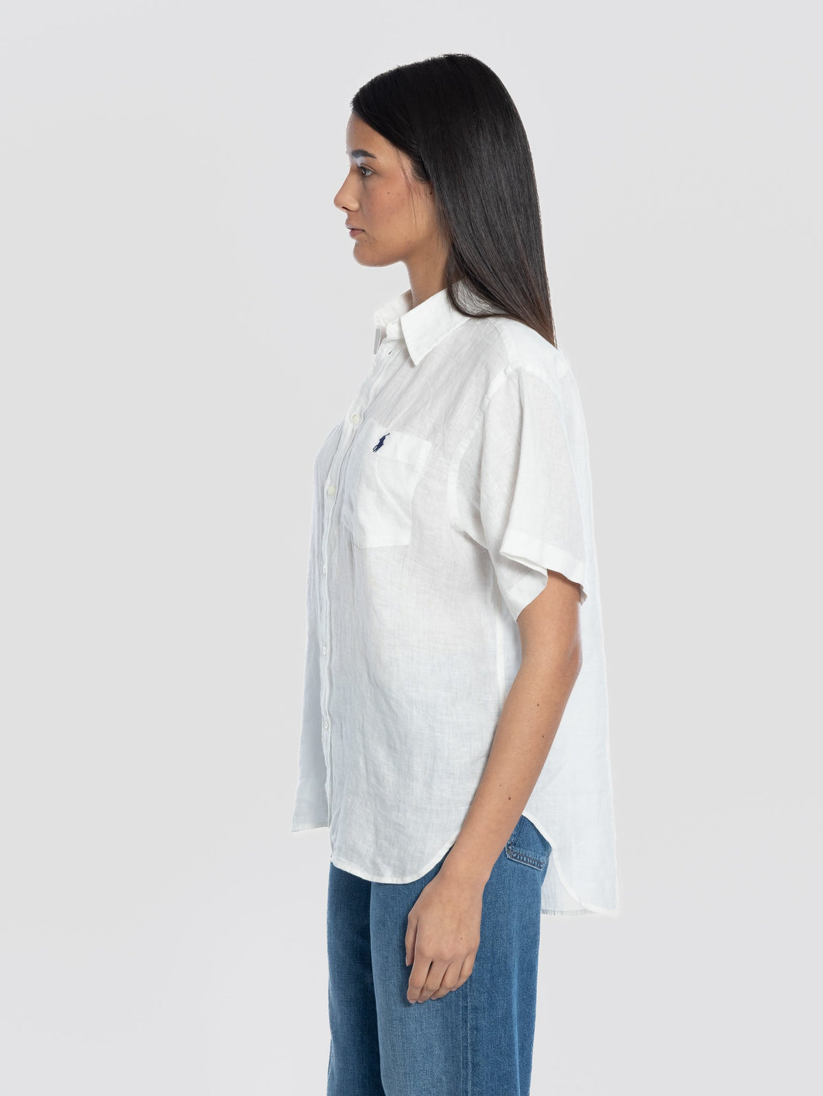 2026 New Arrival Camicia Oversize in Lino con Maniche Corte Bianco