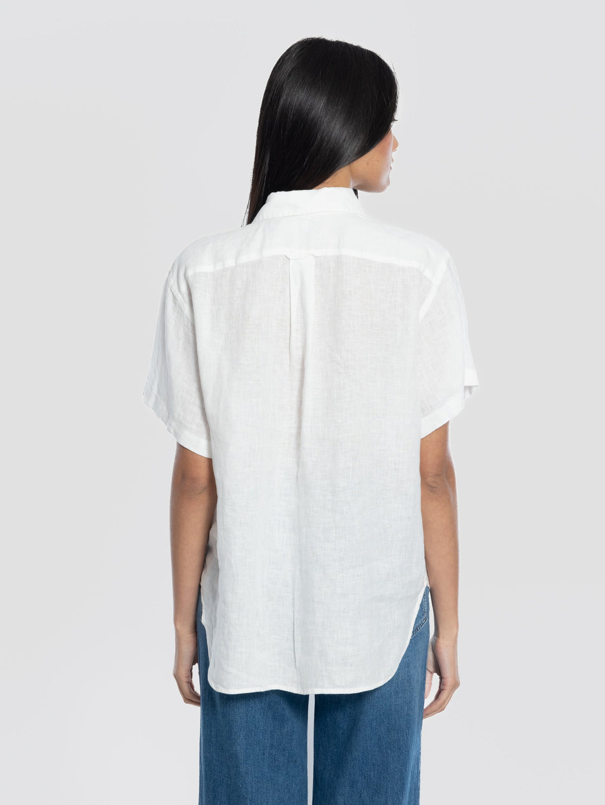 2026 New Arrival Camicia Oversize in Lino con Maniche Corte Bianco