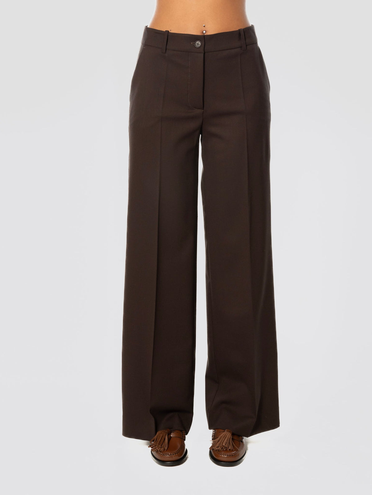 2026 New Arrival Pantaloni Palazzo in Fresco Lana Testa di Moro