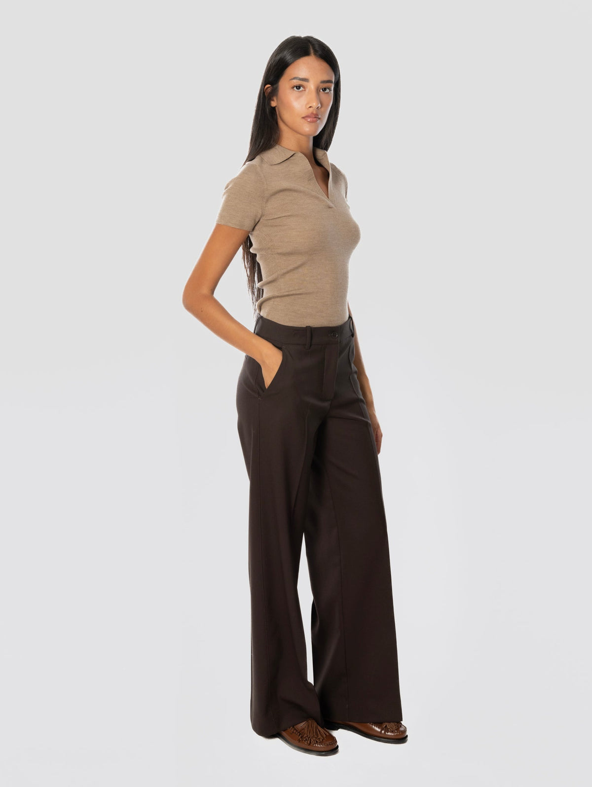 2026 New Arrival Pantaloni Palazzo in Fresco Lana Testa di Moro