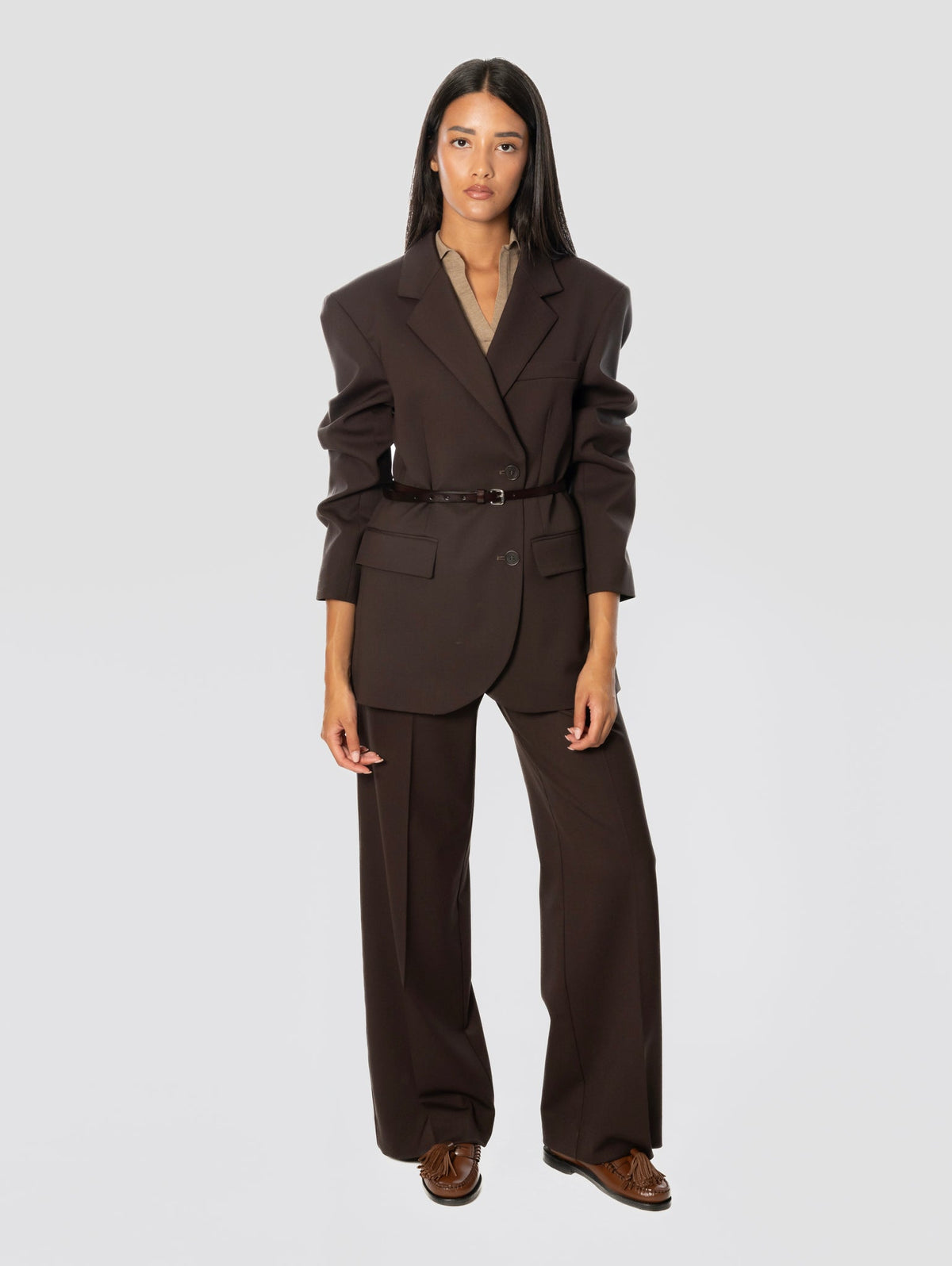 2026 New Arrival Pantaloni Palazzo in Fresco Lana Testa di Moro