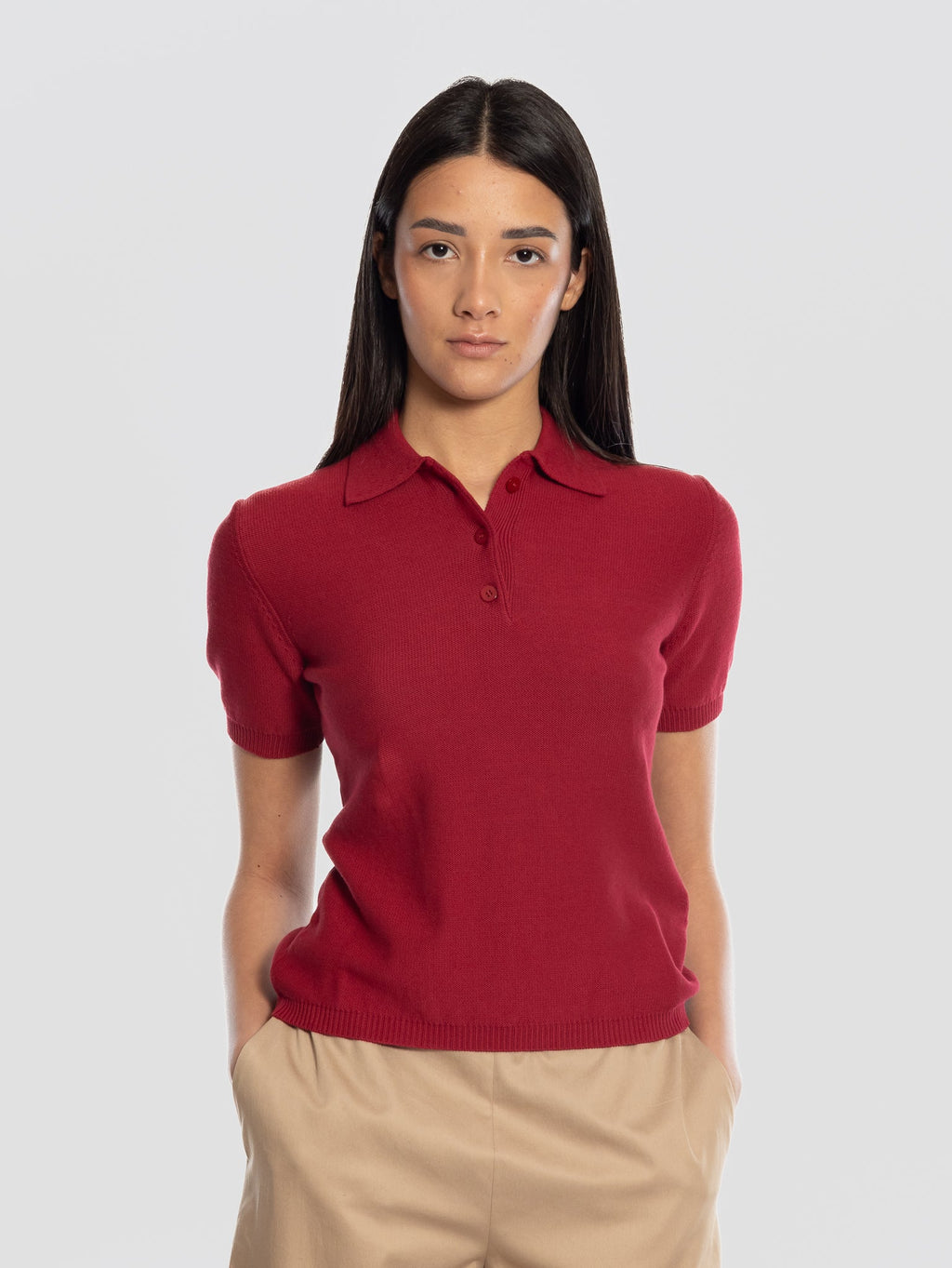2026 New Arrival Maglia a Polo con Bottoni Magenta