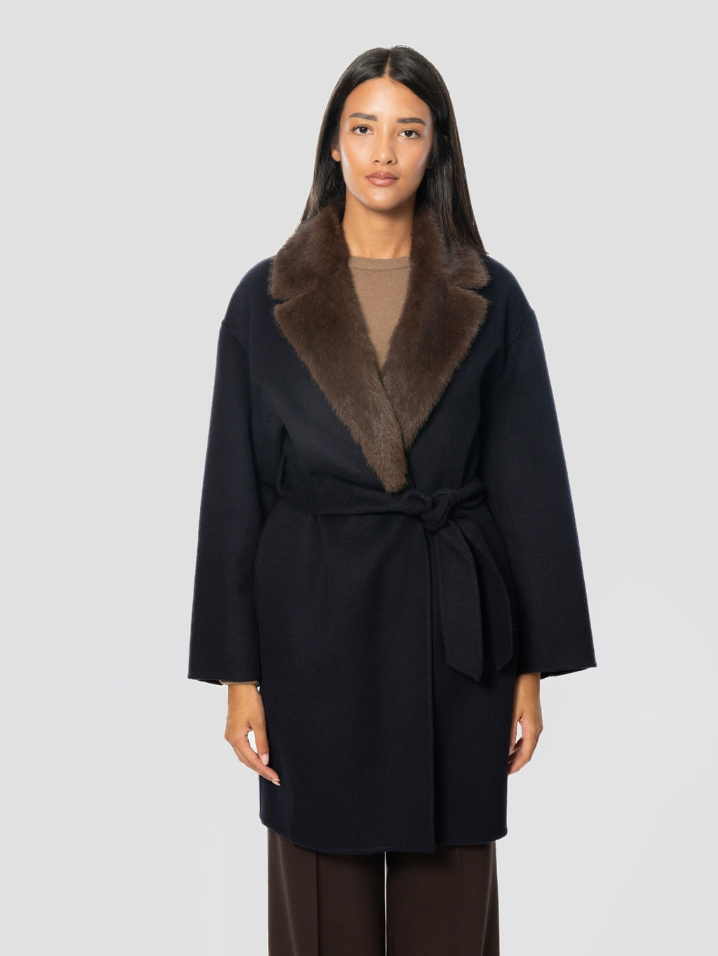 2026 New Arrival Cappotto con Cintura in Lana Blu