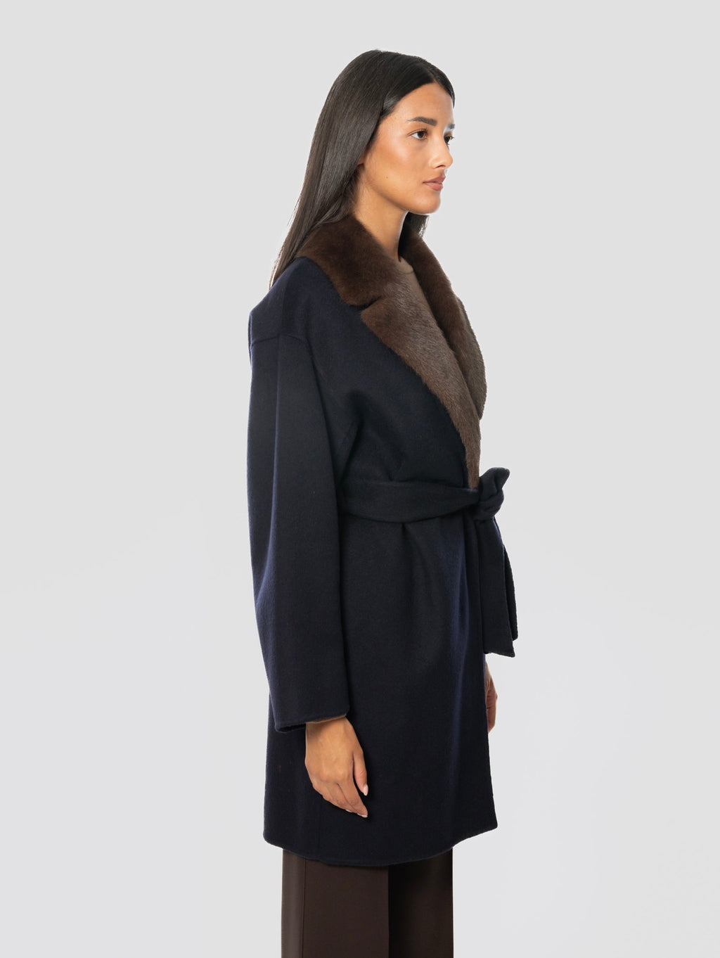 2026 New Arrival Cappotto con Cintura in Lana Blu