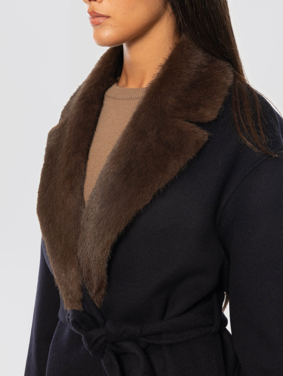 2026 New Arrival Cappotto con Cintura in Lana Blu