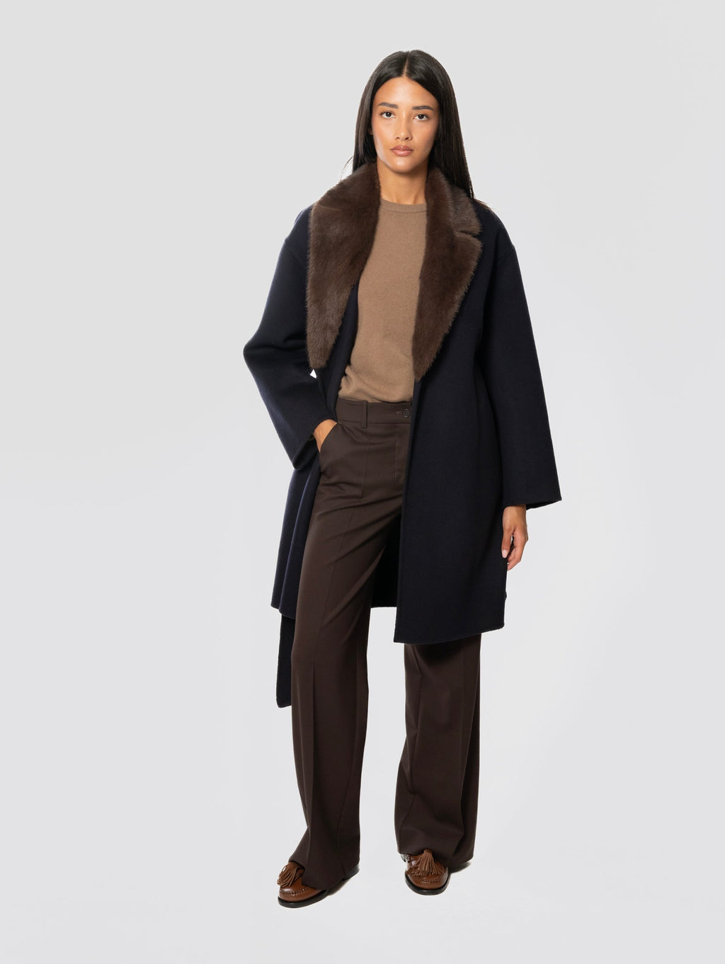 2026 New Arrival Cappotto con Cintura in Lana Blu