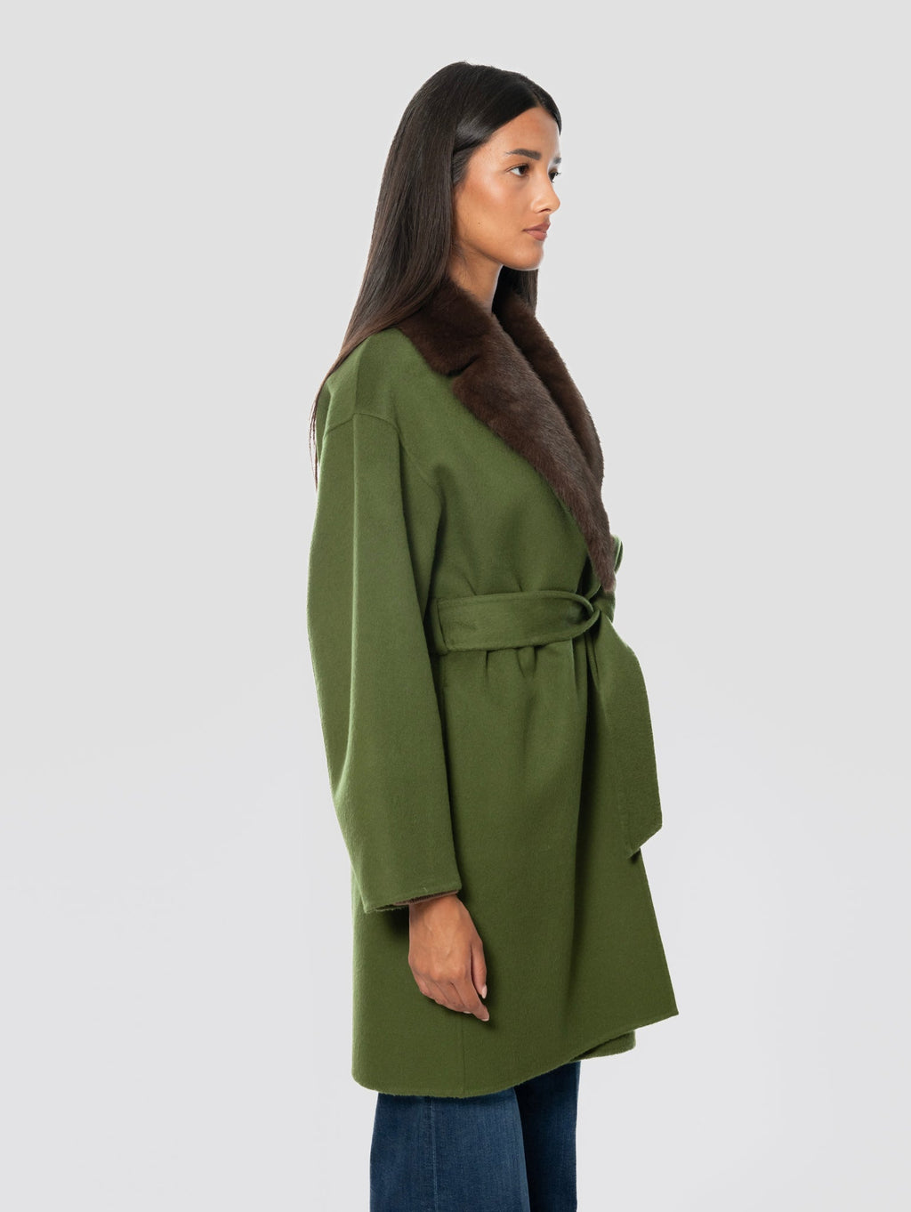 2026 New Arrival Cappotto con Cintura in Lana Verde