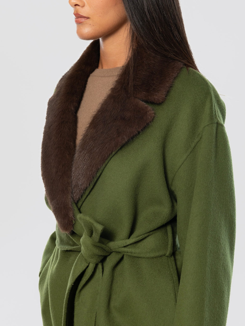 2026 New Arrival Cappotto con Cintura in Lana Verde