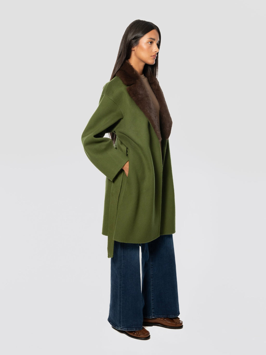 2026 New Arrival Cappotto con Cintura in Lana Verde