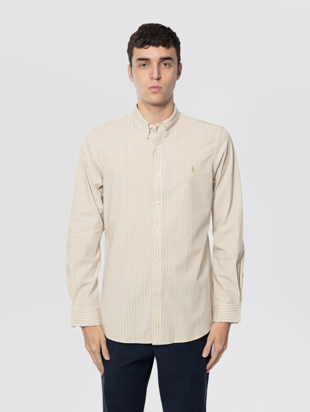 2026 New Arrival Camicia in Popeline Stretch a Righe Beige/Bianco