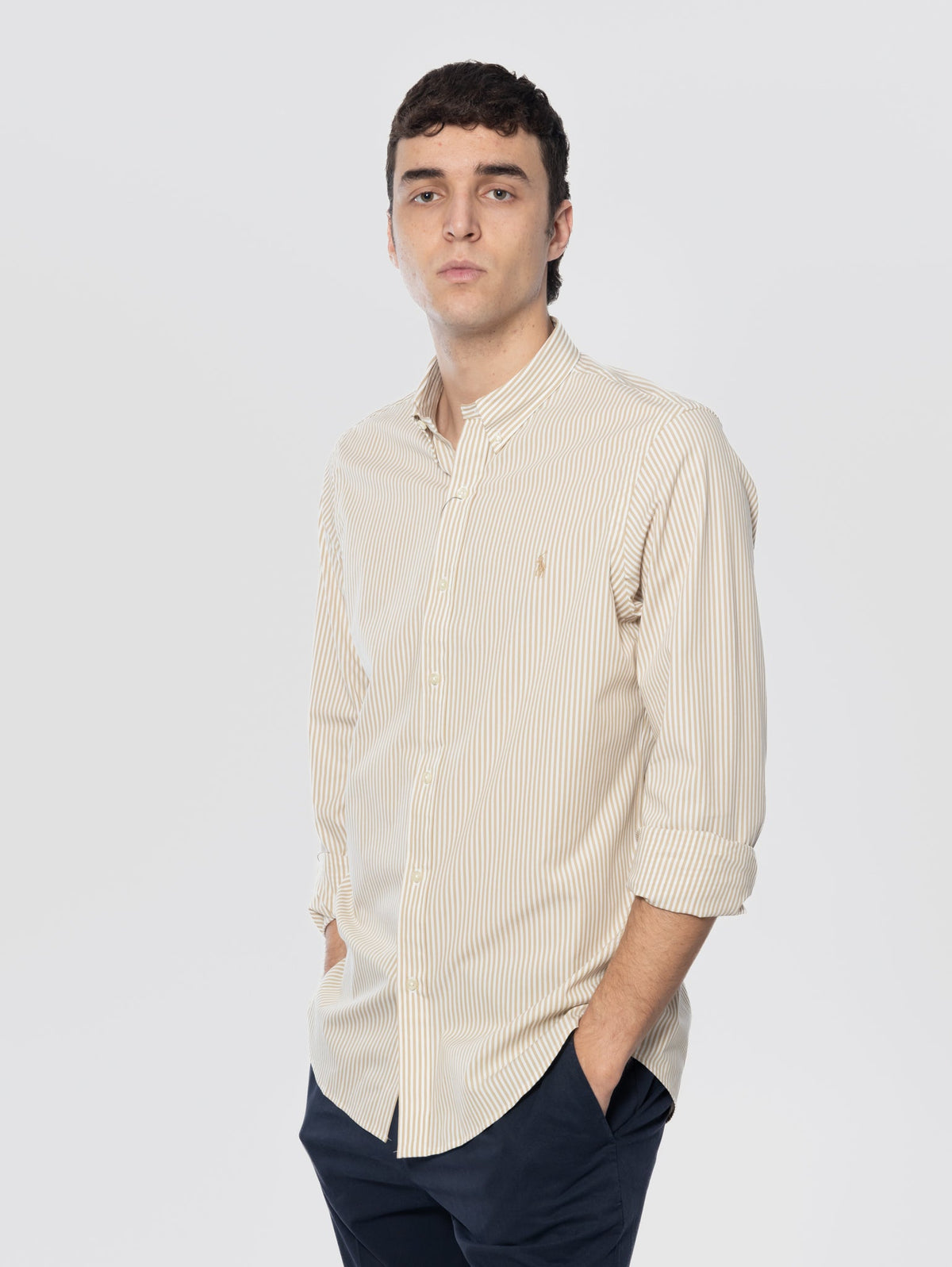2026 New Arrival Camicia in Popeline Stretch a Righe Beige/Bianco