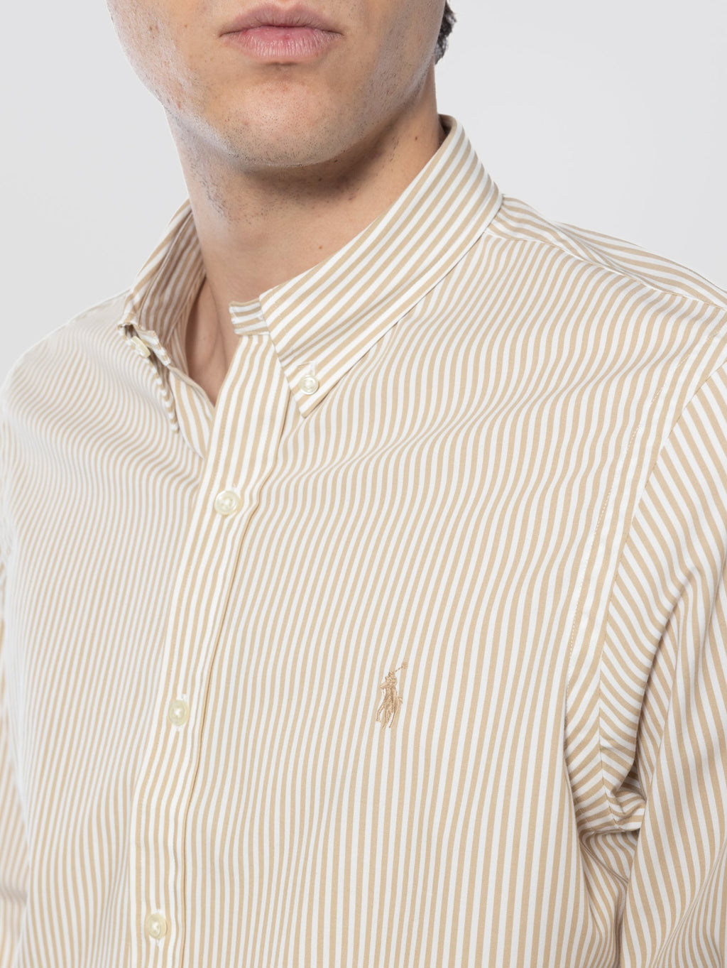 2026 New Arrival Camicia in Popeline Stretch a Righe Beige/Bianco